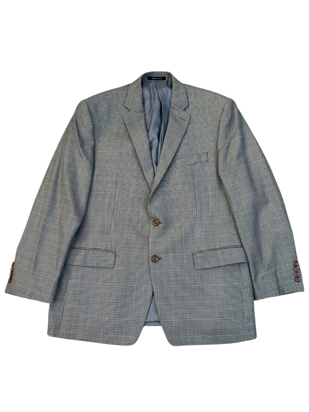 Lauren Ralph Lauren 44R Silk Wool Houndstooth Blazer Sport Coat Gray Blue - Picture 2 of 16